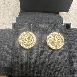 CHANEL Gold and Silver Round Earrings